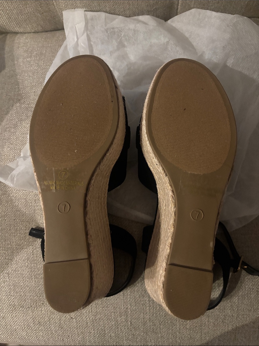 Black Suede Espadrille Wedge Sandals with Gold Logo Accent - Picture 2 of 4